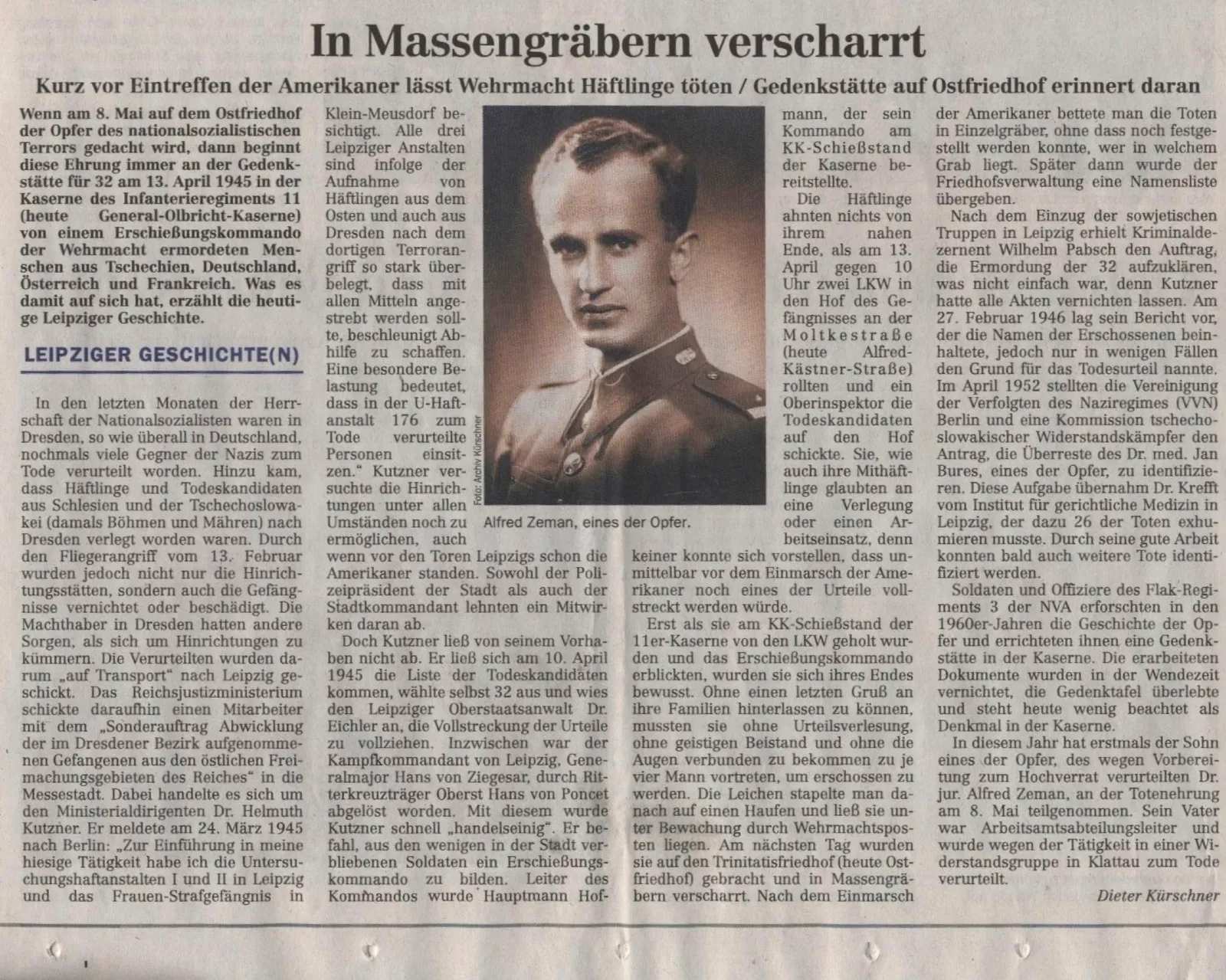 Památník Ostfriedhof v Lipsku — místo hromadného hrobu 32 obětí popravených 13. dubna 1945