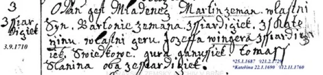 Zápis o sňatku Martina Zemana, syna Bartolomějova, a Zuzany Hrazdilové, Šardičky 1710